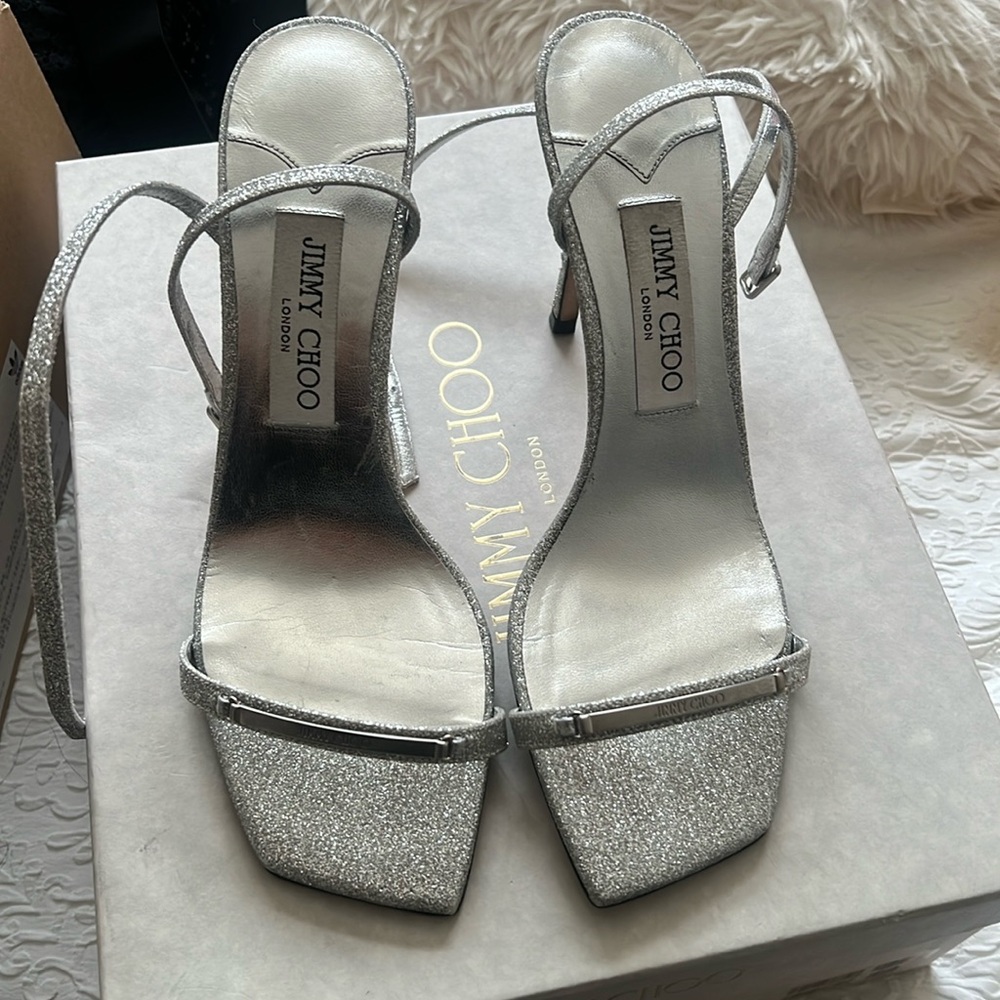 JIMMY CHOO silver diamond heels size 8